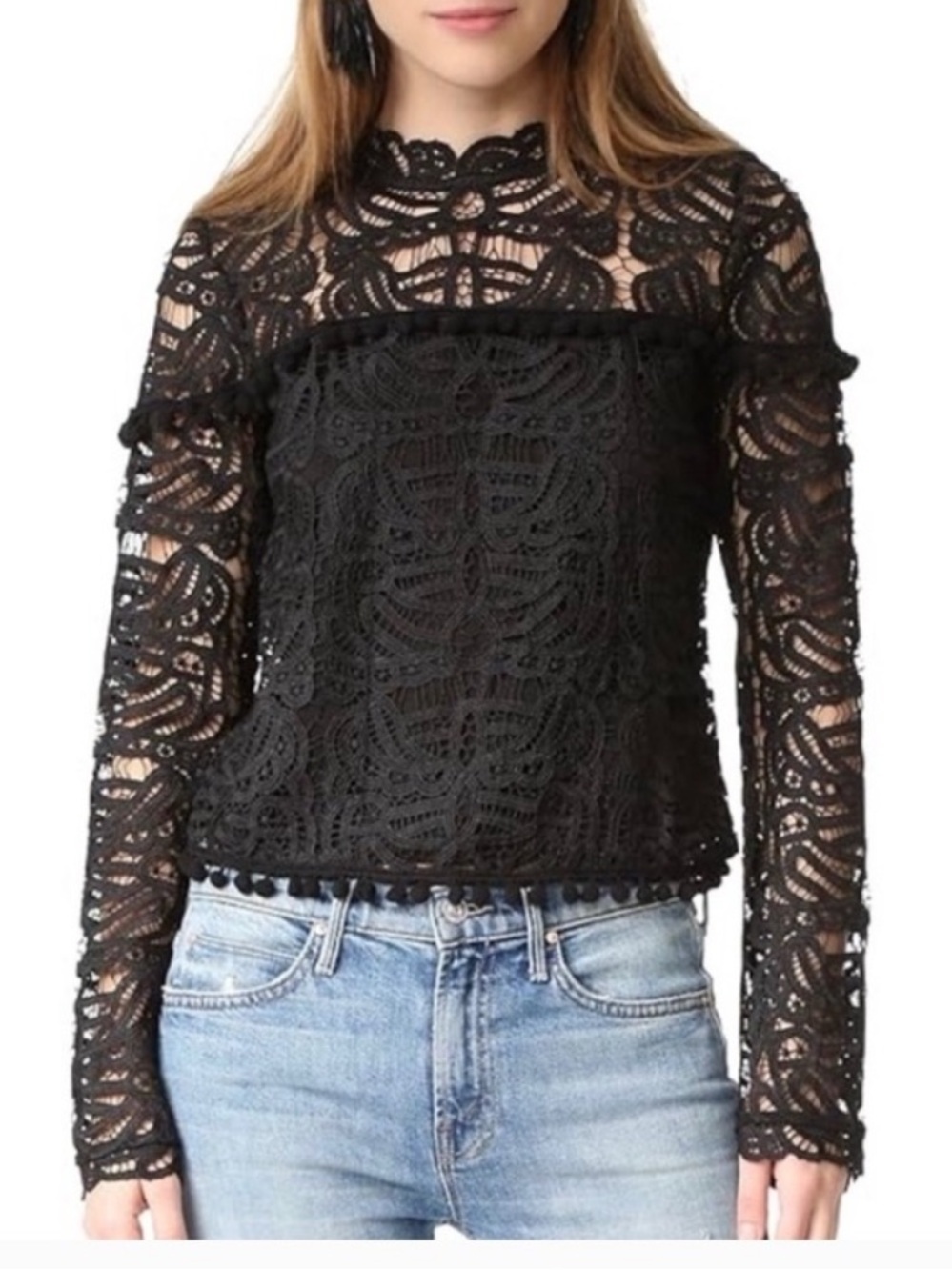 TULAROSA Holly Long Sleeve Black Lace Top